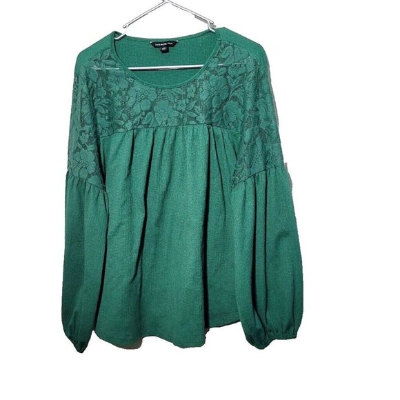 ZAC & RACHEL Blouse 2X Lace Gauze Bell Sleeve Boho Green Peasant Floral Casual - Picture 1 of 10